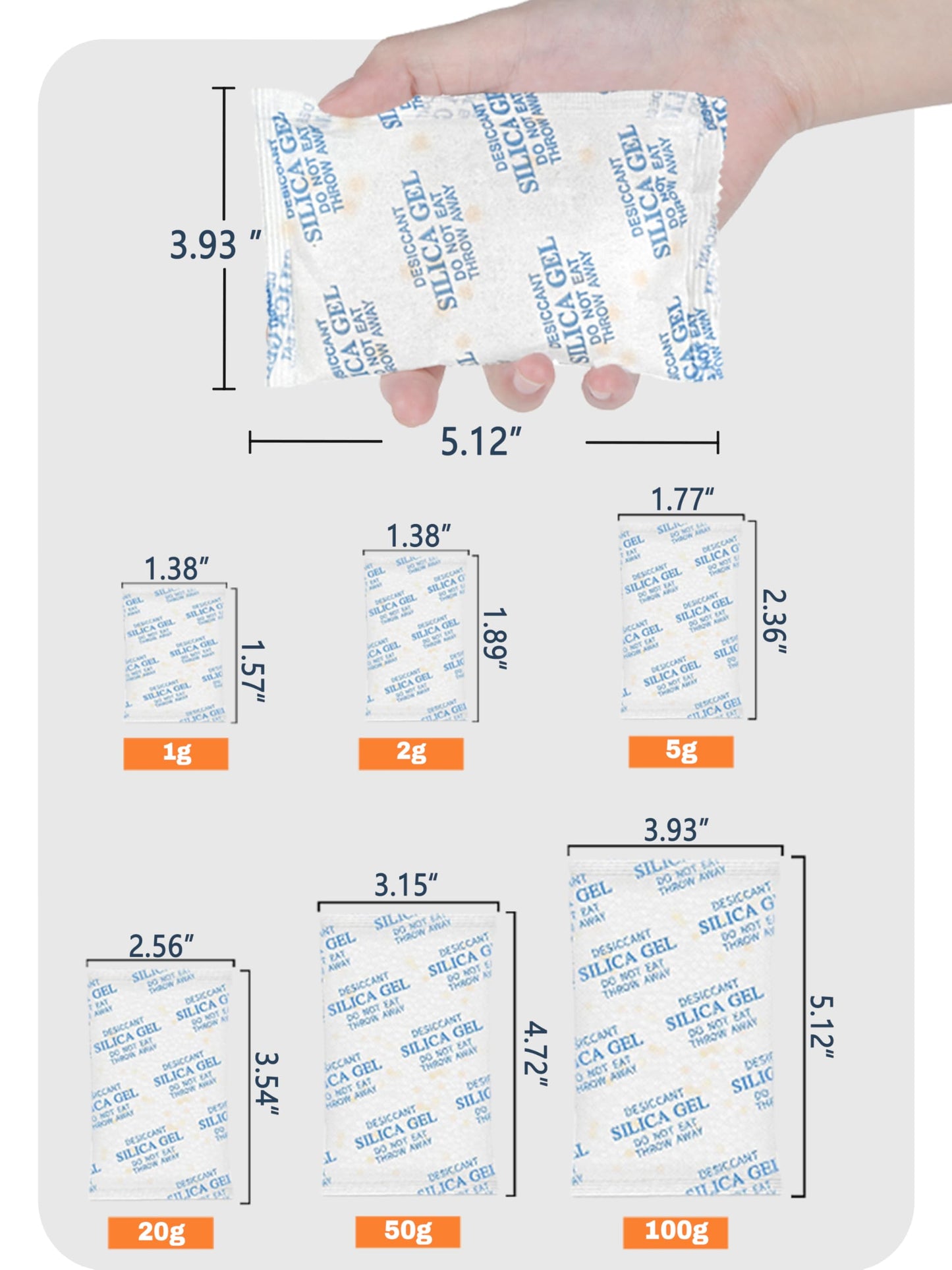 Vbeijll Premium 20 Gram 20 Pcs Desiccant Silica Gel Packets with Color Indicating - Rechargeable Moisture Absorbers for Food Grade Silica Packets for Foods, Seeds, 3D Filaments, Electronics, Safes