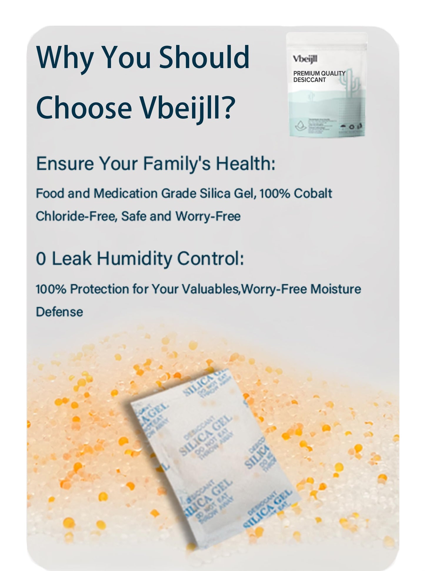 Vbeijll Premium 20 Gram 20 Pcs Desiccant Silica Gel Packets with Color Indicating - Rechargeable Moisture Absorbers for Food Grade Silica Packets for Foods, Seeds, 3D Filaments, Electronics, Safes