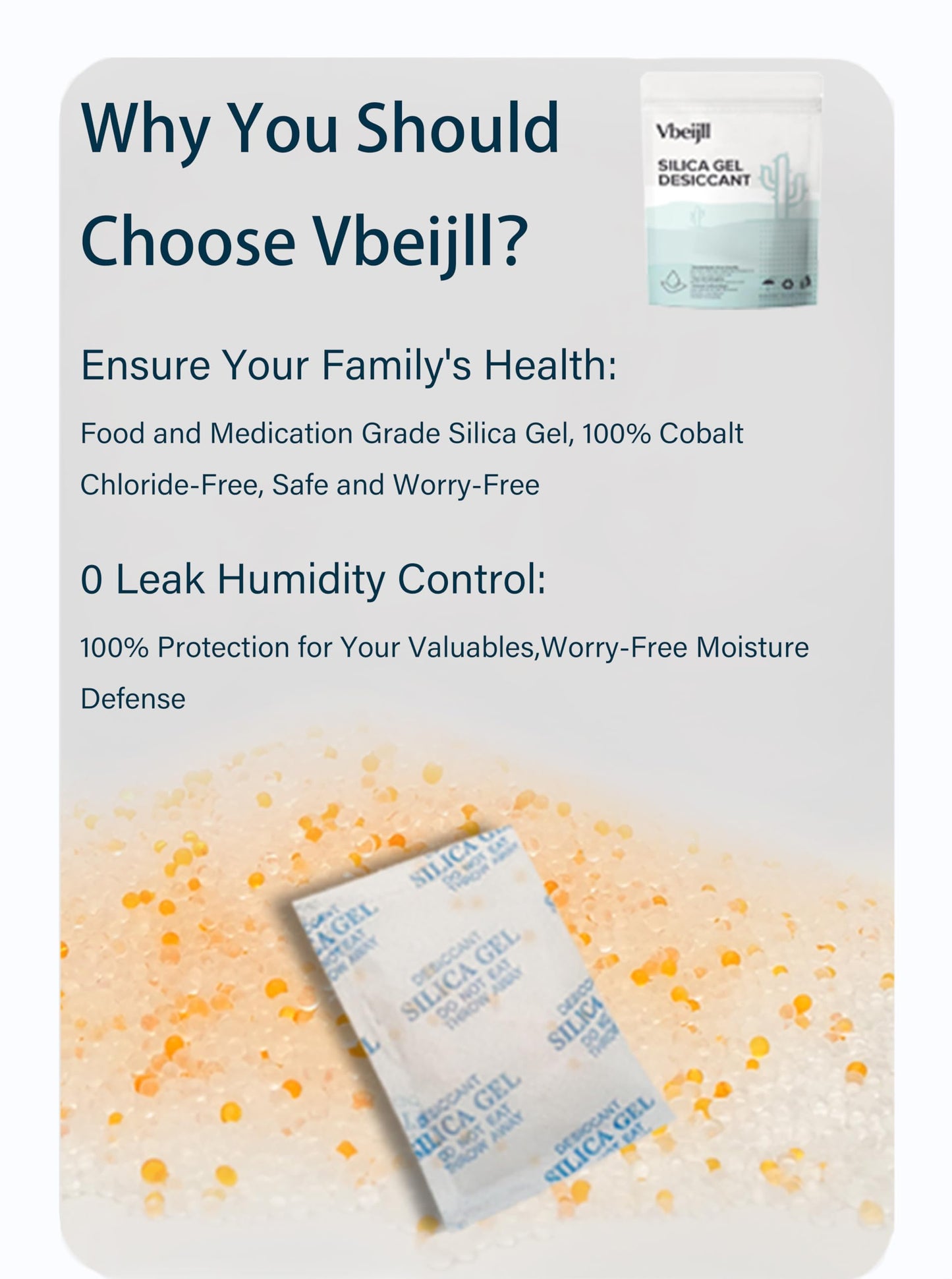 Vbeijll Premium 20 Gram 20 Pcs Desiccant Silica Gel Packets with Color Indicating - Rechargeable Moisture Absorbers for Food Grade Silica Packets for Foods, Seeds, 3D Filaments, Electronics, Safes