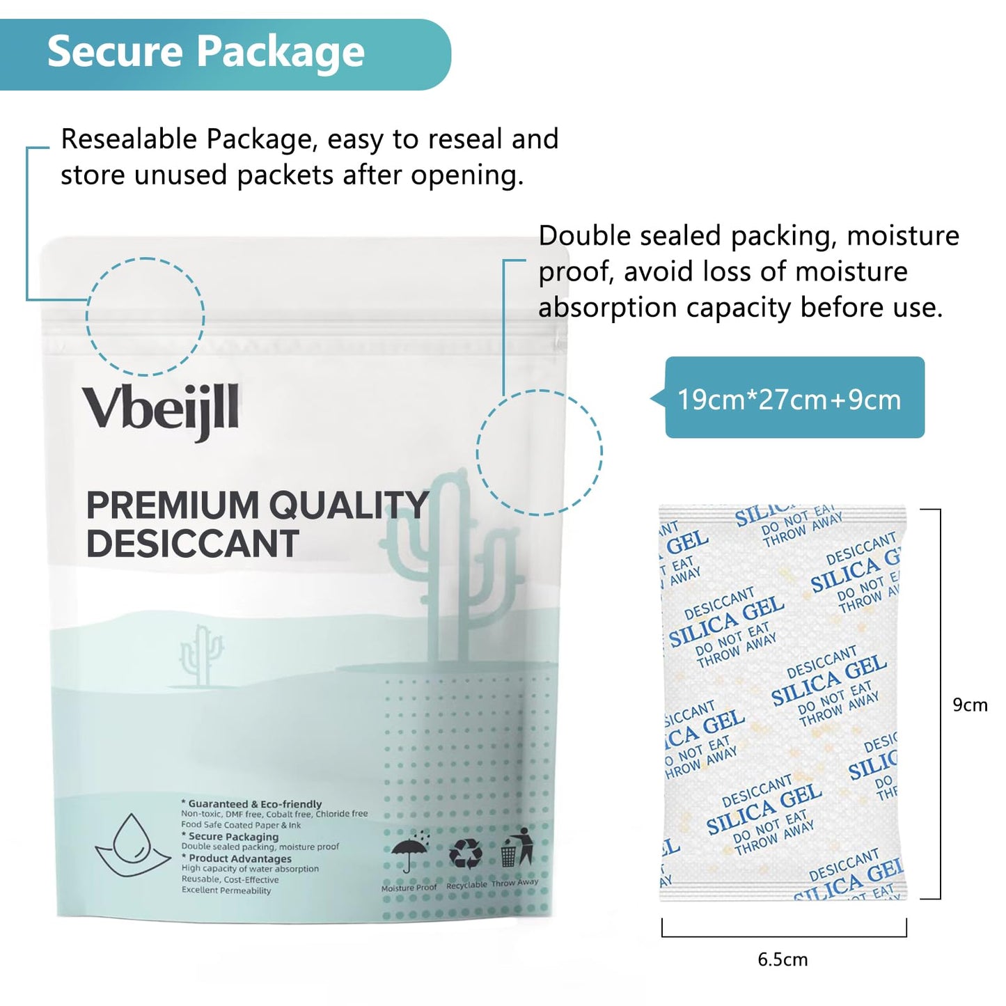 Vbeijll Premium 20 Gram 20 Pcs Desiccant Silica Gel Packets with Color Indicating - Rechargeable Moisture Absorbers for Food Grade Silica Packets for Foods, Seeds, 3D Filaments, Electronics, Safes