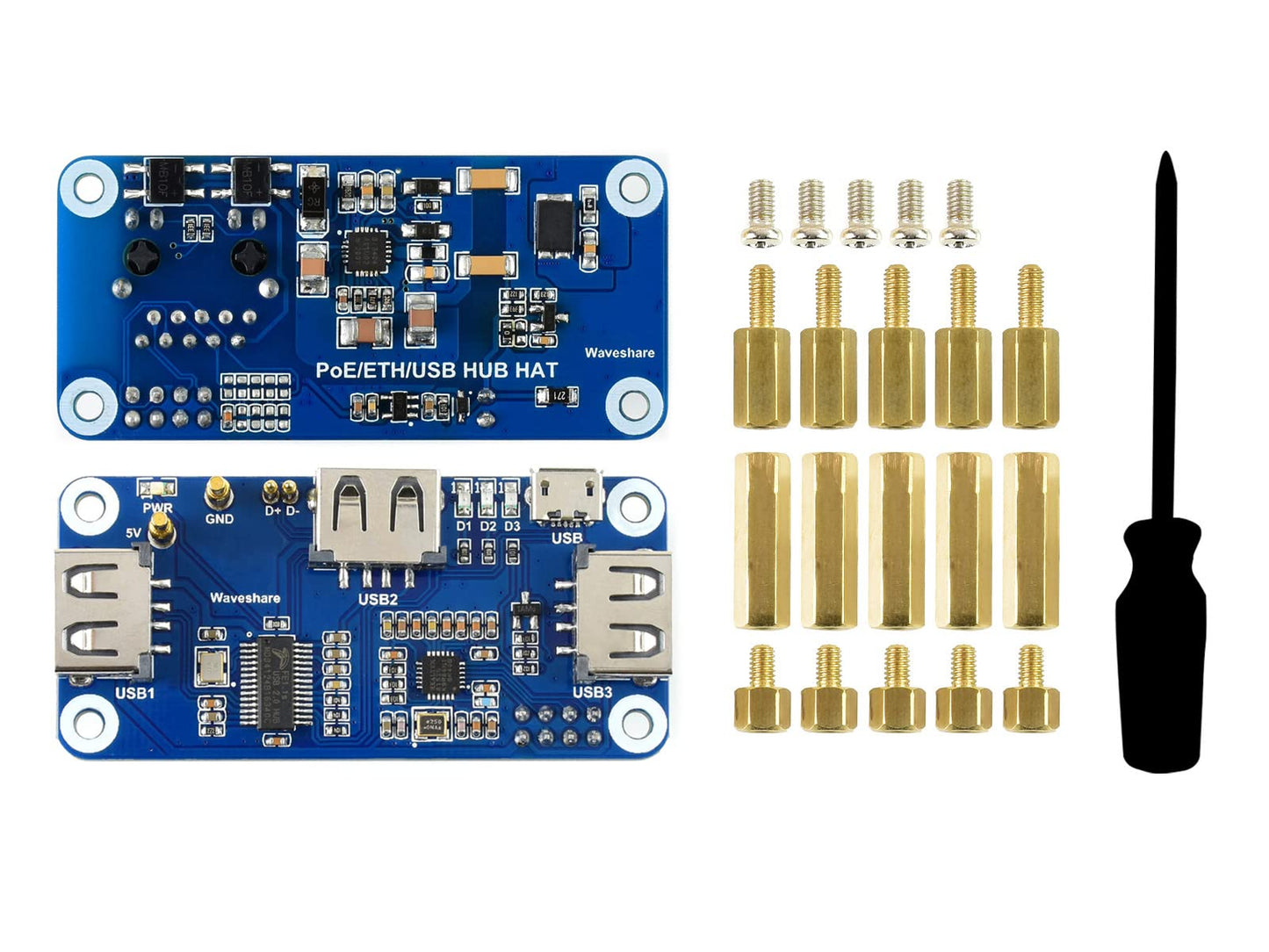 Waveshare PoE Ethernet/USB HUB HAT, Compatible with Raspberry Pi Zero/Zero W/4B/3B/3B+, 3X USB 2.0 Ports, 802.3af-Compliant
