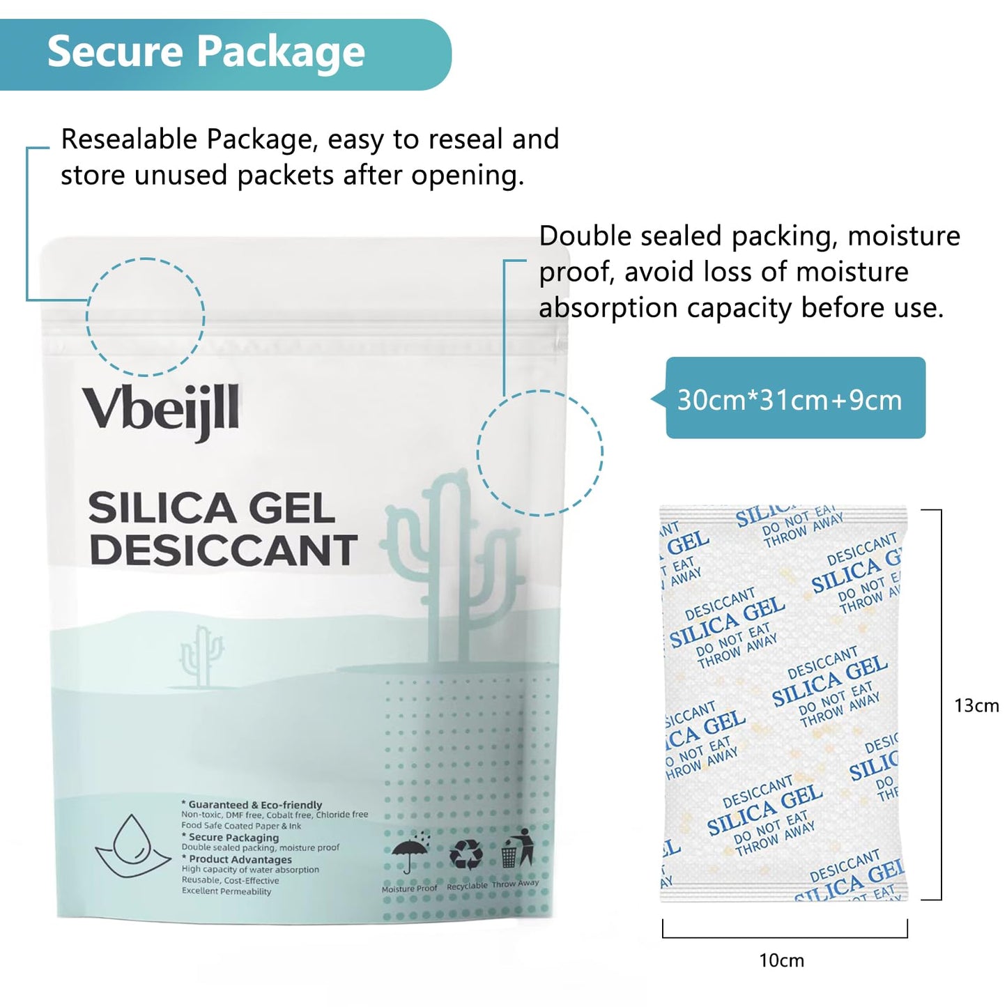 Vbeijll Premium 20 Gram 20 Pcs Desiccant Silica Gel Packets with Color Indicating - Rechargeable Moisture Absorbers for Food Grade Silica Packets for Foods, Seeds, 3D Filaments, Electronics, Safes