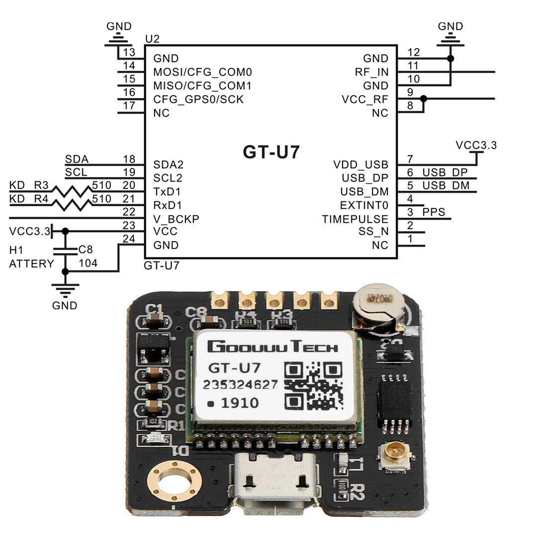 Doudou 2pcs GT-U7 GPS Module, High Sensitivity, Low Power Consumption, Compatible with NEO-6M, STM32, Suitable for Vehicles