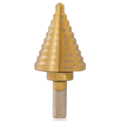 ZELCAN 10 Sizes Titanium Step Drill Bit, 1/4 to 1-3/8 Inches High Speed Steel Drill Cone Bits for Sheet Metal Hole Drilling Cutting, HSS Multi Size Hole Stepped Up Unibit for DIY Lovers Electrician