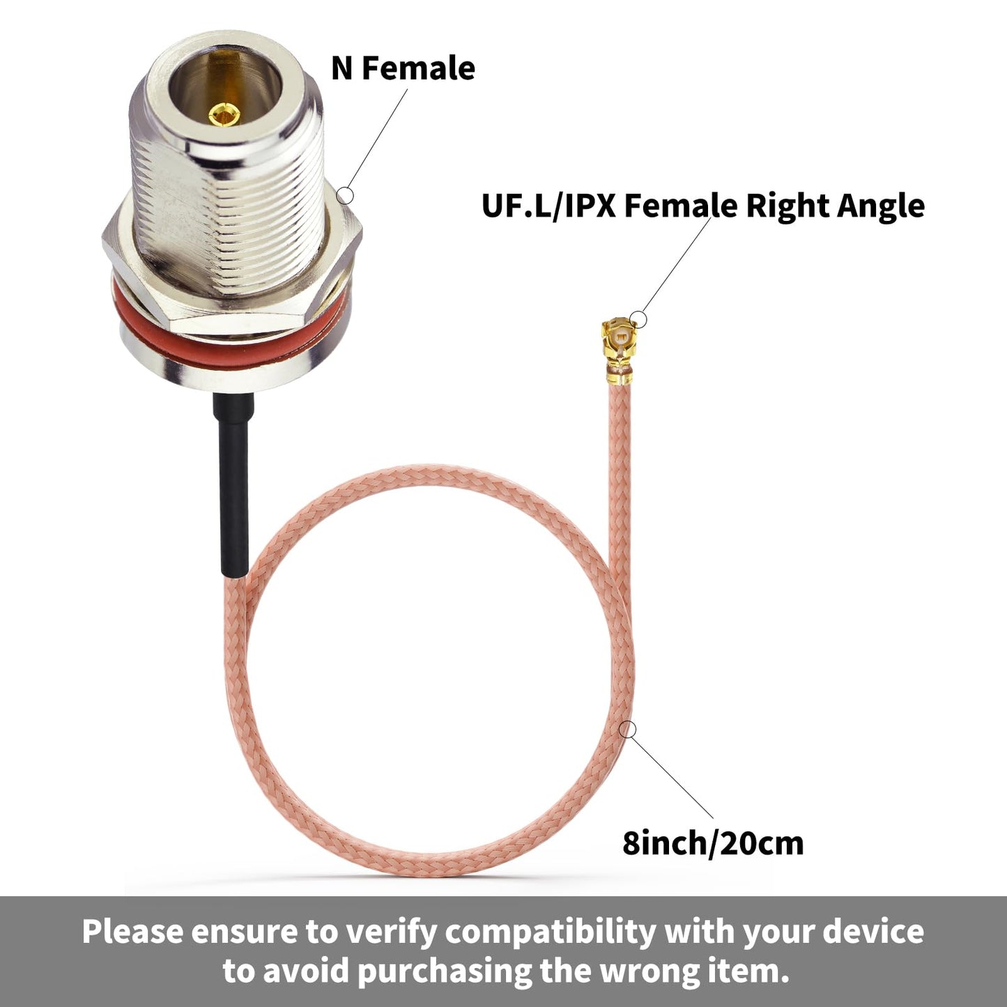 IPX/u.fl to N Type Female Pigtail Cable (6" RG178 for PCI WiFi Card Wireless Router Gateway External Antenna etc.