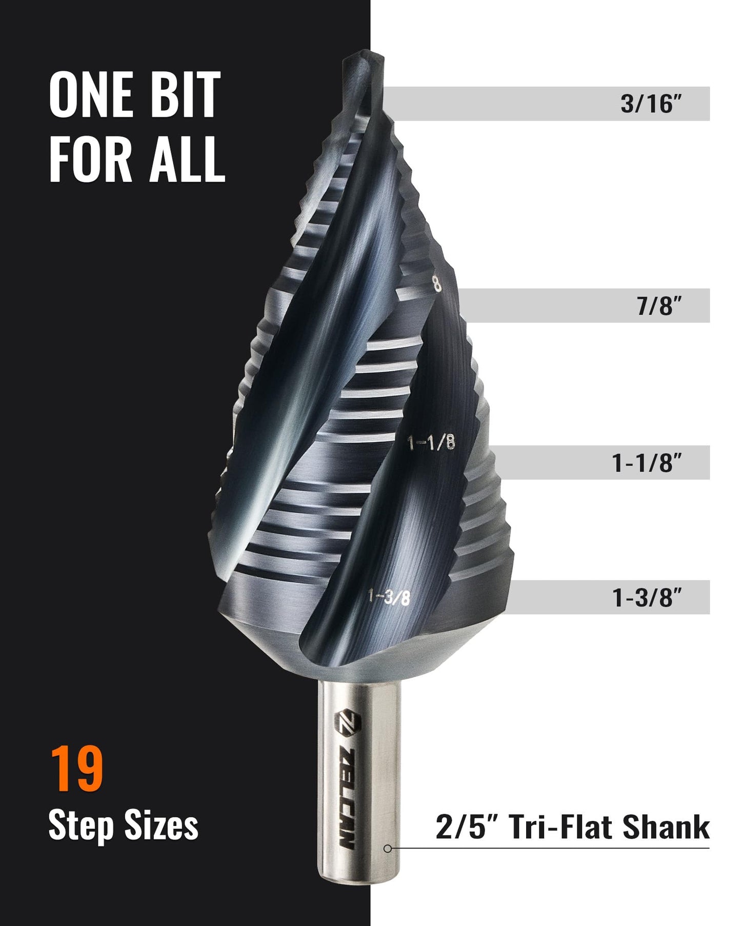 ZELCAN 10 Sizes Titanium Step Drill Bit, 1/4 to 1-3/8 Inches High Speed Steel Drill Cone Bits for Sheet Metal Hole Drilling Cutting, HSS Multi Size Hole Stepped Up Unibit for DIY Lovers Electrician
