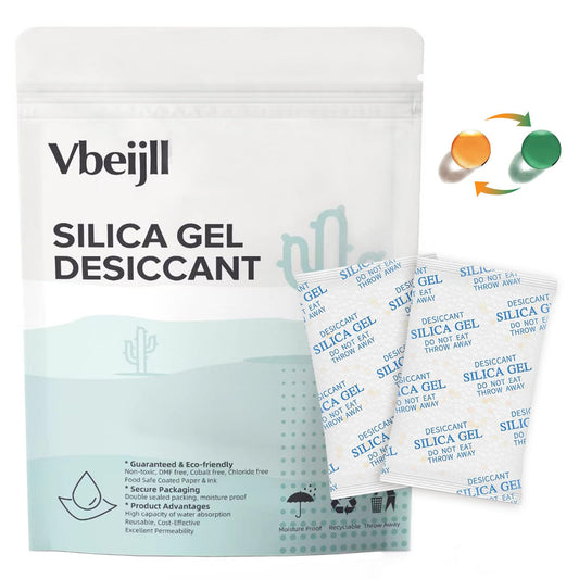 Vbeijll Premium 20 Gram 20 Pcs Desiccant Silica Gel Packets with Color Indicating - Rechargeable Moisture Absorbers for Food Grade Silica Packets for Foods, Seeds, 3D Filaments, Electronics, Safes