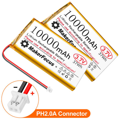 MakerFocus 1pcs 3.7V 10000mAh Lithium Polymer Rechargeable Battery with Integrated Protective Board, Insulation Coating and PH2.0 Plug for Raspberry Pi Battery Pack UPS and Other