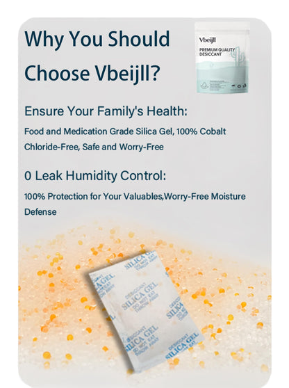 Vbeijll Premium 20 Gram 20 Pcs Desiccant Silica Gel Packets with Color Indicating - Rechargeable Moisture Absorbers for Food Grade Silica Packets for Foods, Seeds, 3D Filaments, Electronics, Safes