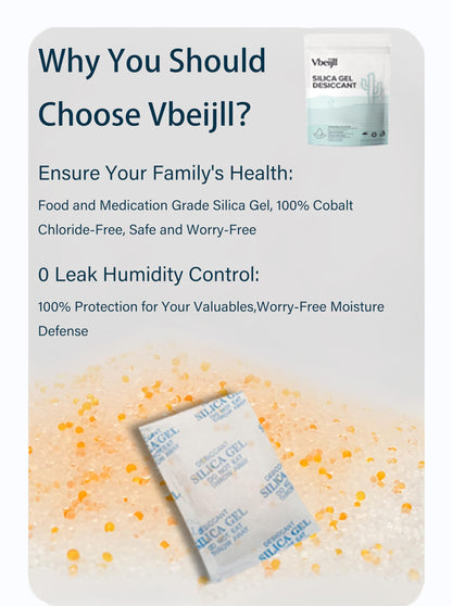 Vbeijll Premium 20 Gram 20 Pcs Desiccant Silica Gel Packets with Color Indicating - Rechargeable Moisture Absorbers for Food Grade Silica Packets for Foods, Seeds, 3D Filaments, Electronics, Safes