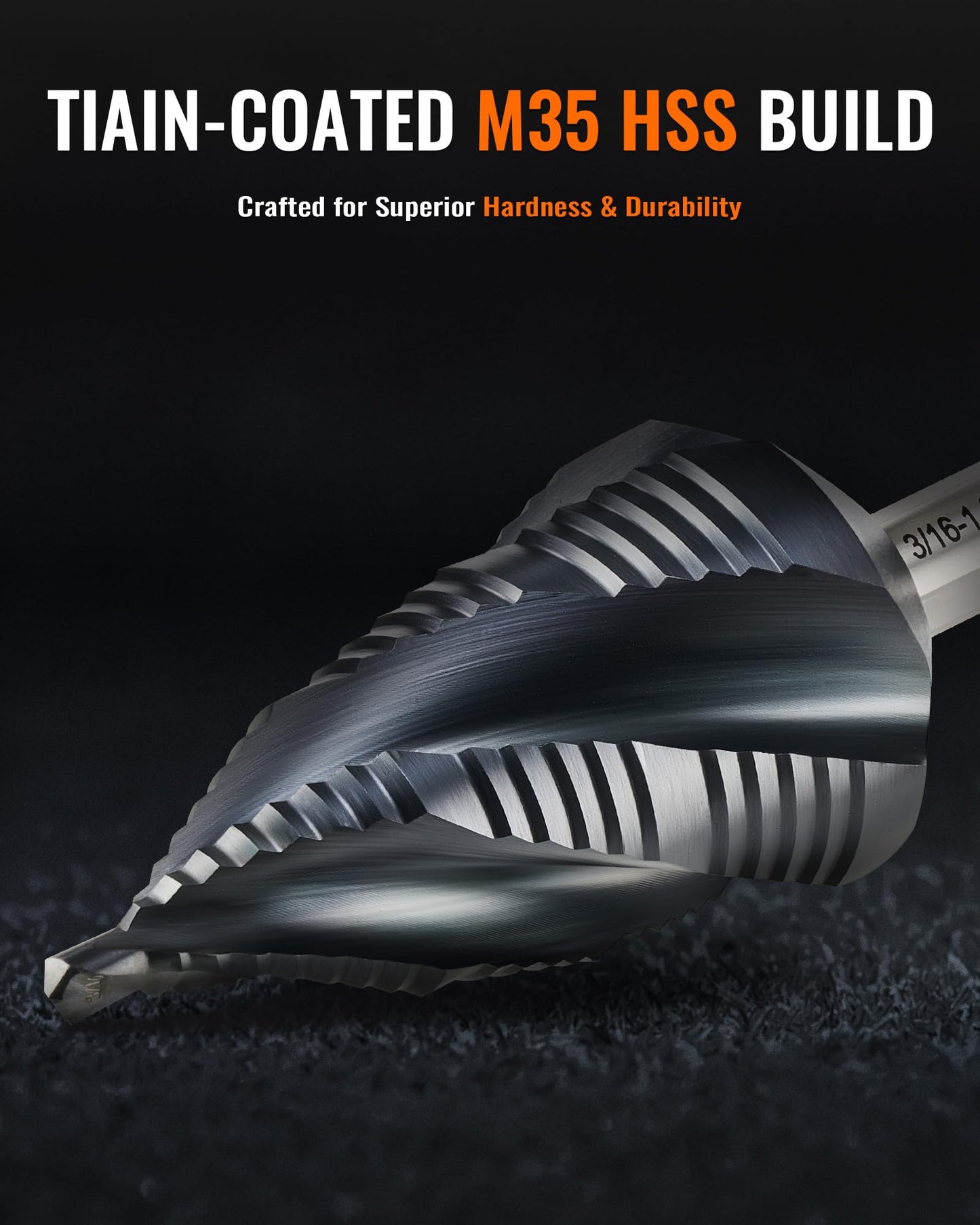 ZELCAN 10 Sizes Titanium Step Drill Bit, 1/4 to 1-3/8 Inches High Speed Steel Drill Cone Bits for Sheet Metal Hole Drilling Cutting, HSS Multi Size Hole Stepped Up Unibit for DIY Lovers Electrician