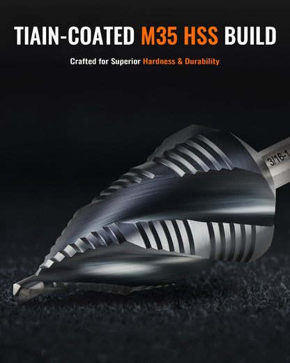 ZELCAN 10 Sizes Titanium Step Drill Bit, 1/4 to 1-3/8 Inches High Speed Steel Drill Cone Bits for Sheet Metal Hole Drilling Cutting, HSS Multi Size Hole Stepped Up Unibit for DIY Lovers Electrician