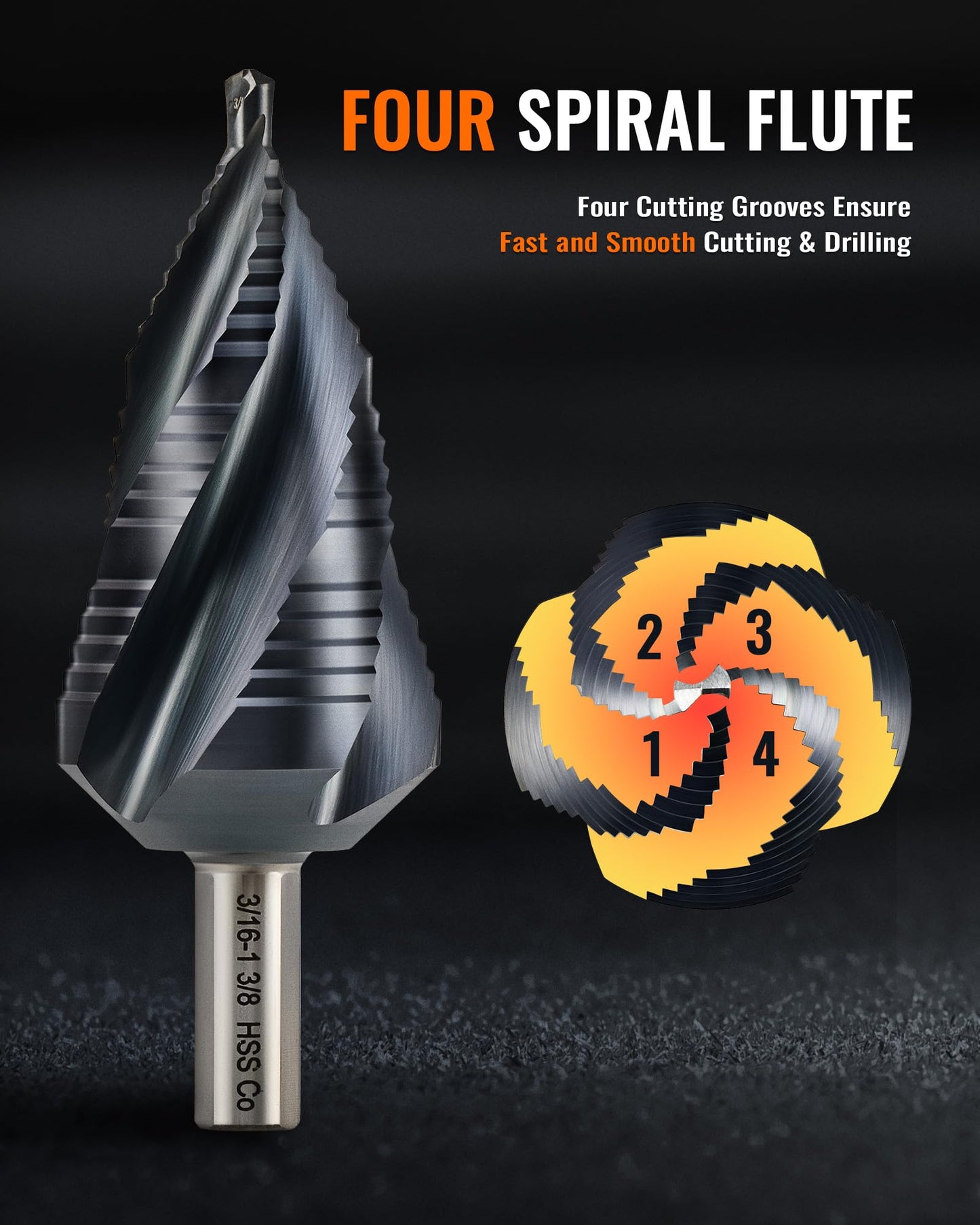 ZELCAN 10 Sizes Titanium Step Drill Bit, 1/4 to 1-3/8 Inches High Speed Steel Drill Cone Bits for Sheet Metal Hole Drilling Cutting, HSS Multi Size Hole Stepped Up Unibit for DIY Lovers Electrician