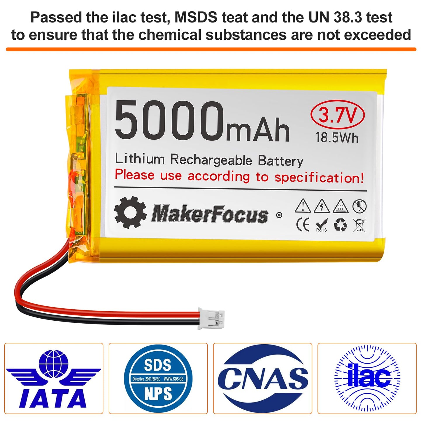 YELUFT 1pcs 3.7V 5000mAh Lithium Polymer Rechargeable Battery with Integrated Protective Board and PH2.0 Plug Compatible with WisBlock Meshtastic, Raspberry Pi UPS (Reversed Polarity)